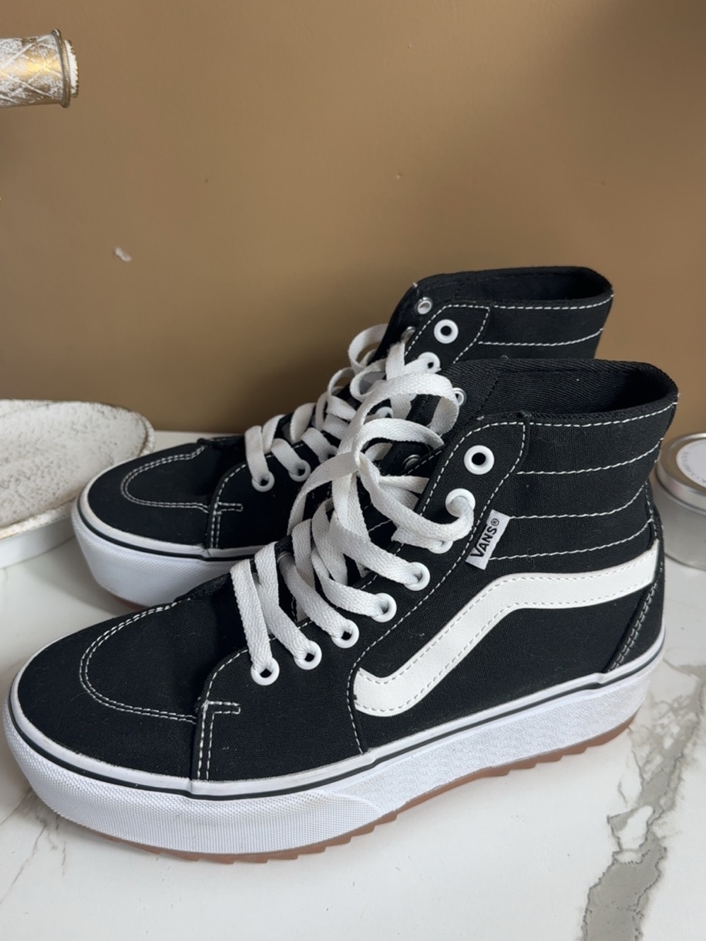 Vans Black and White High-Top Platform Sneakers